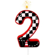 Black and White Plaid Digital Birthday Candles, Racing Theme Party Cake Decoration, Suitable for Cartoon Cars Theme (2)