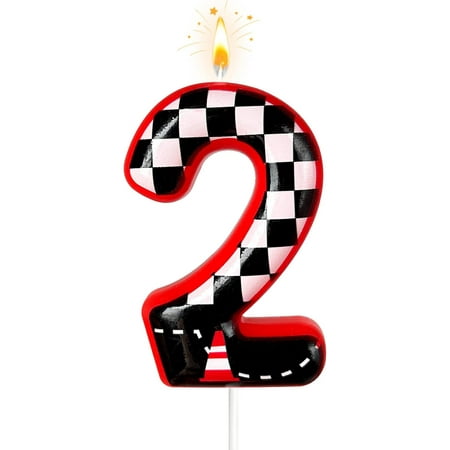 Black and White Plaid Digital Birthday Candles, Racing Theme Party Cake Decoration, Suitable for Cartoon Cars Theme (2)