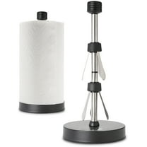 Stainless Steel Black Paper Towel Holder Designed for Easy One-Handed Operation - This Sturdy Weighted Paper Towel Dispenser Countertop Model Has Suction Cups and Holds Paper Towel Rolls of All Sizes