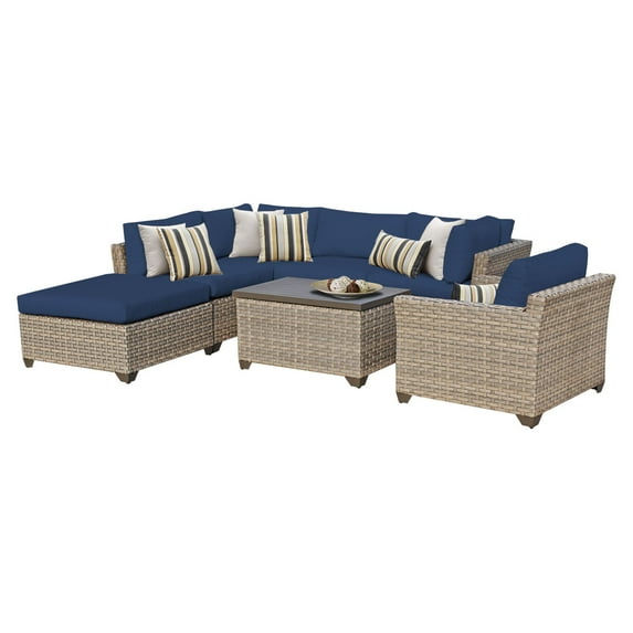 Monterey Wicker 7 Piece Patio Conversation Set with Coffee Table and 2 Sets of Cushion Covers