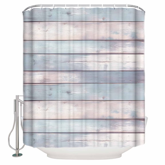Small Stall Shower Curtain 48x72 Inch Narrow Half Size Blue Ombre Wooden Bath Curtains Bathroom Decor Farmhouse Abstract Art Striped Waterproof Fabric Shower Curtain Set with Hooks 48 Inch