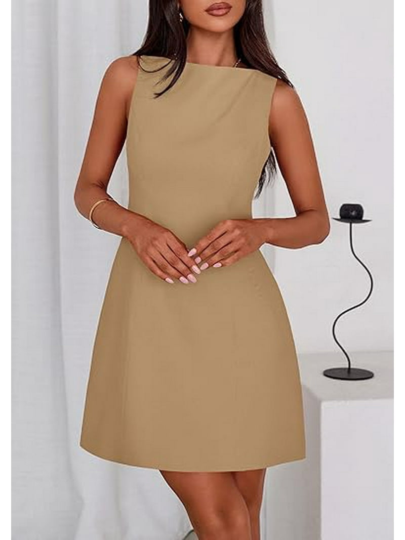 Prettygarden Womens Formal Short Dresses Summer Sleeveless Boat Neck A Line Elegant Mini Cocktail Party Dress, Women's, Size: 2XL, Brown
