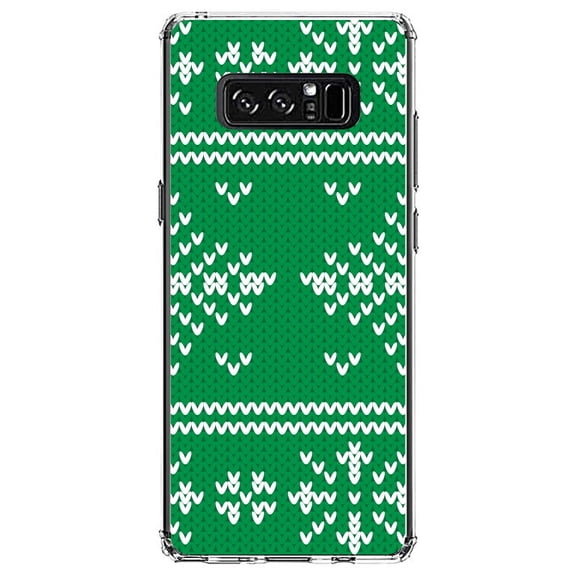 DistinctInk Clear Shockproof Hybrid Case for Samsung Galaxy Note 8 - TPU Bumper, Acrylic Back, Tempered Glass Screen Protector - Green White Ugly Christmas Sweater - Christmas All Year