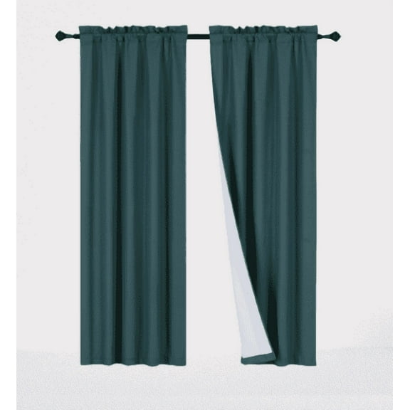 2 piece hunter blackout panel linen white backing rod pocket privacy window curtain treatment 37" inch wide X 95"inch length ach panel R64