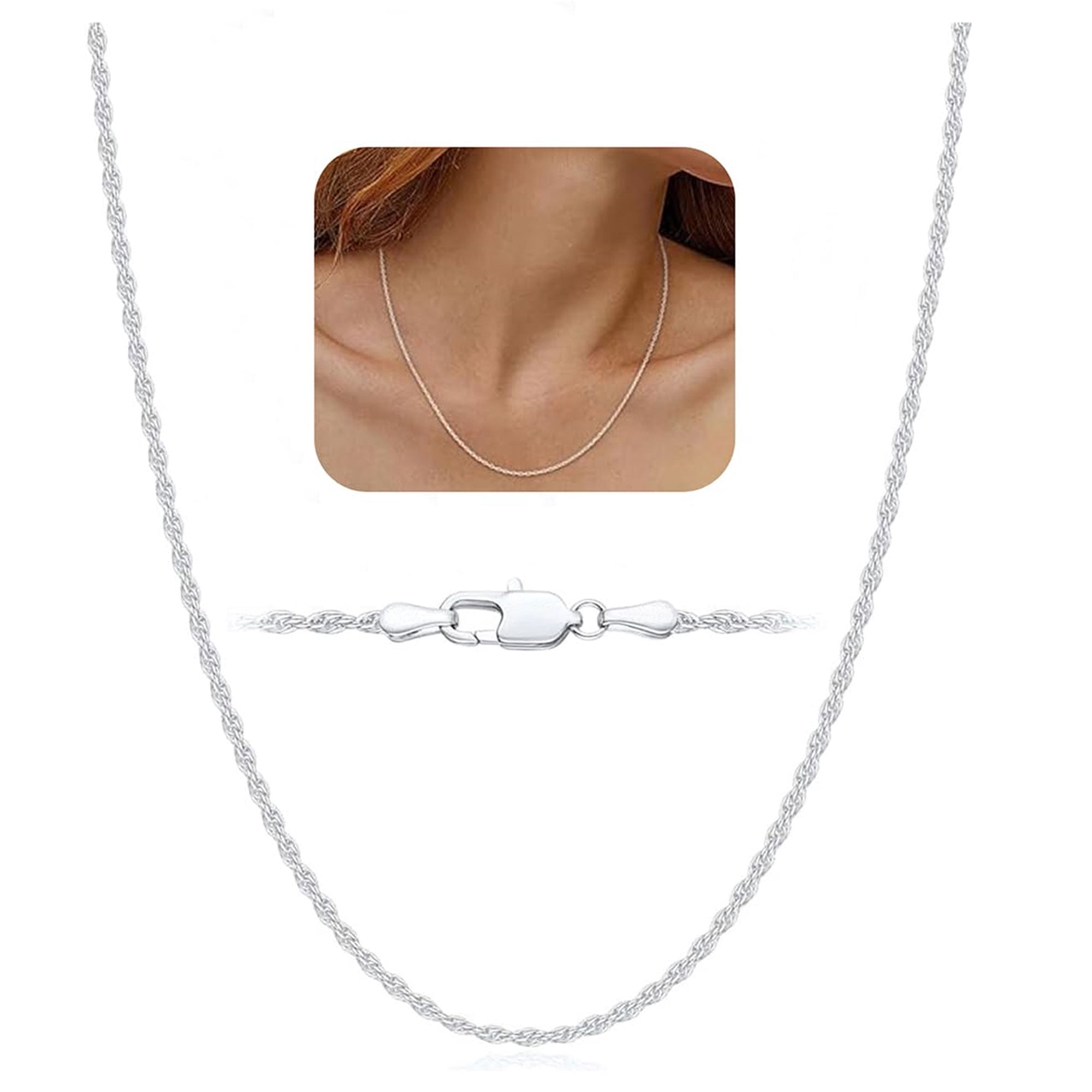 APSVO S925 Sterling Silver Plated Chains for Women 1.5mm/2mm Non-tarnish Rope Necklace Birthday Graduation Jewelry Gifts Her Ideas Girlfriend Female Wife Mom Teen 14/16/18/20/22/24 Inch
