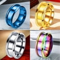 thumbnail image 3 of Anillo de acero inoxidable que no se desvanece. Anillo de dedo de acero de titanio con ranura de bisel doble de 8 mm y acabado dorado. Accesorios de joyería, 3 of 5