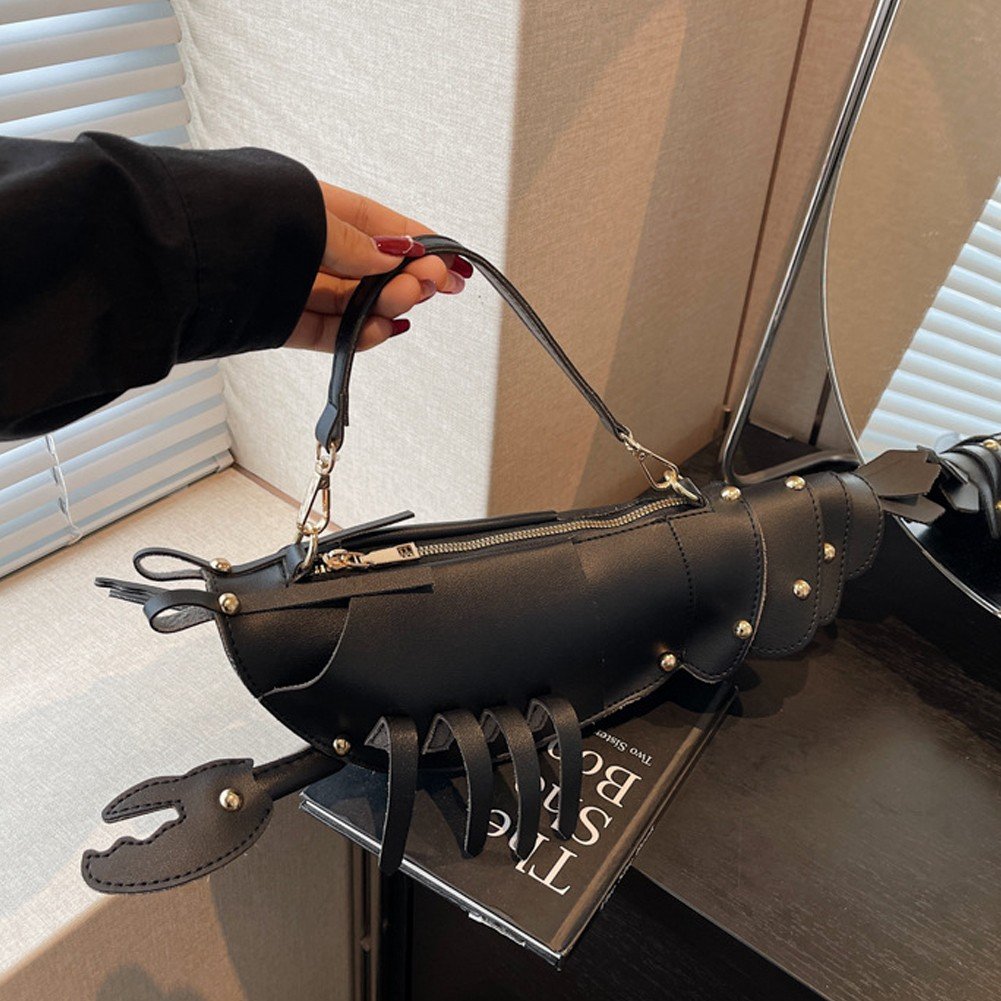 Jiibva Lobster Shaped Crossbody Bag for Women Unique Rivets Lobster Design Shoulder Bag Stylish Handbag Purse for Women