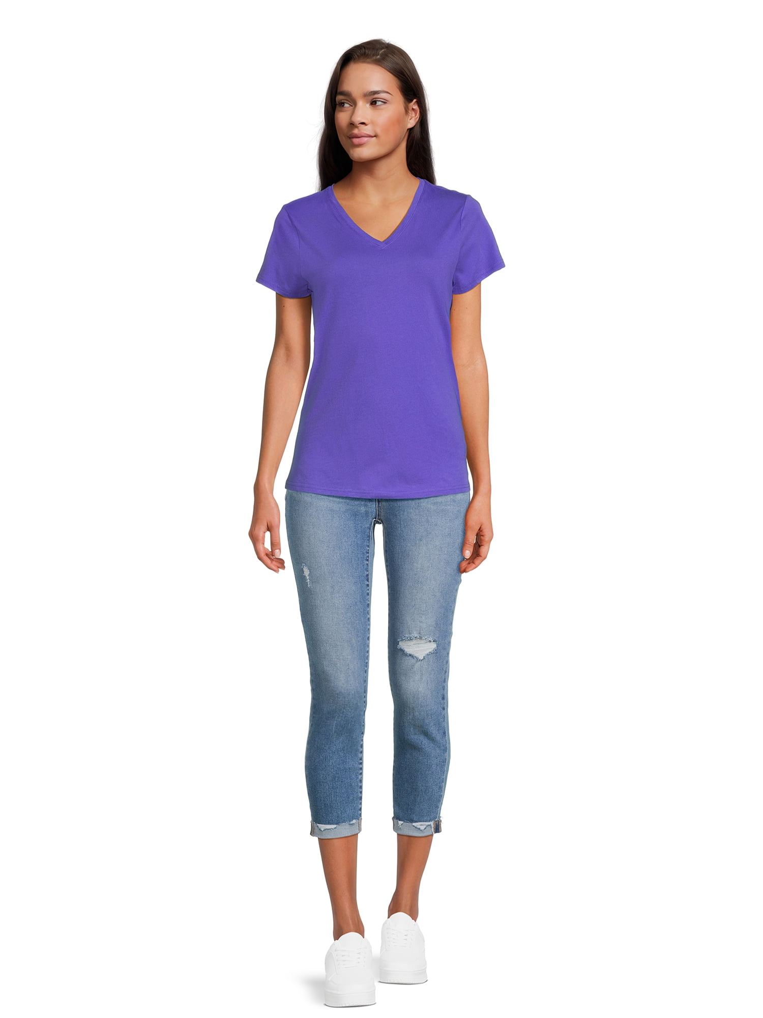 RealSize Women's V-Neck Tee with Short Sleeves, Sizes XS-3XL