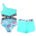 thumbnail image 4 of YONGHS Kids Girls 2 Piece Sport Rash Guard Swimwear One Shoulder Swimsuit Shorts Bathing Suit Leaf 12, 4 of 7