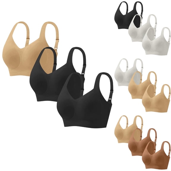 Jinhomg Women's Wirefree Push-Up Bra Back Closure Athletic Solid Sports Bra White L