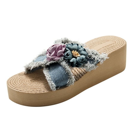 

Dtydtpe Linen Women s Women s Sandals Beach Sandals Wedge Denim Sandals Fashion Summer Women s sandals Dress Sandals for Wo