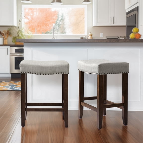 DyFun 29" Backless Bar Stools Modern Counter Stool Chairs Wooden Kitchen Island Stools (Set of 4, Gray)