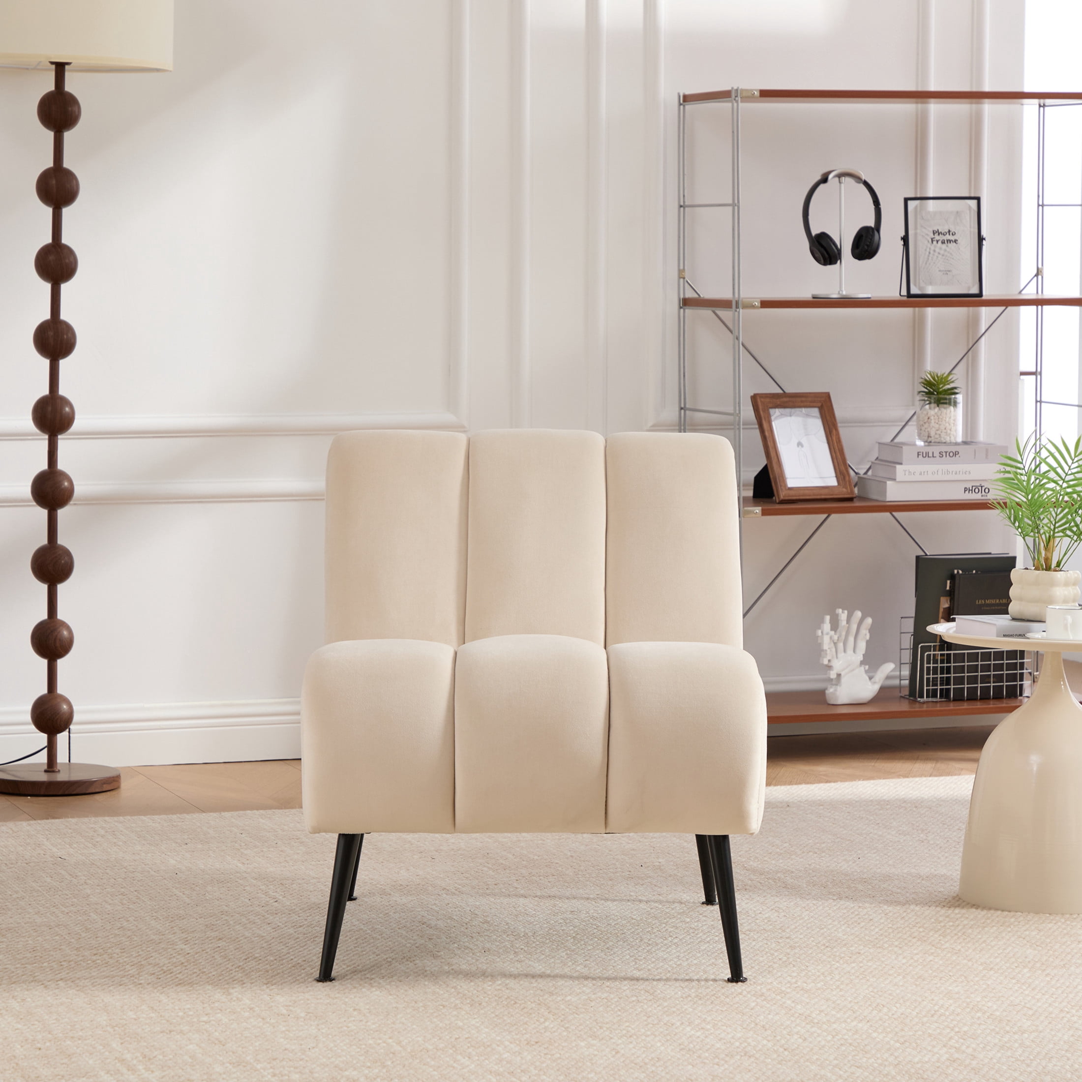 Noble House Ashton 24.4" Velvet Armless Accent Chair, Modern Upholstered Lounge Chair with Metal Legs, Beige