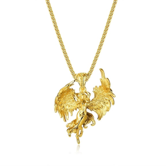 stainless steel vintage dancing angel men fashion large neckalce