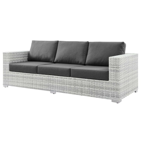 Lounge Sofa, Rattan, Wicker, Grey Gray, Modern Contemporary Urban Design, Outdoor Patio Balcony Cafe Bistro Garden Furniture Hotel Hospitality