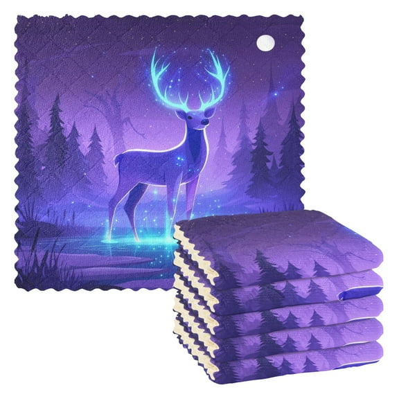 6 Pieces of Kitchen Towels 11x11Inch Kitchen Dish Cloths Kitchen Dish Towels Reuseable Cleaning Cloths Purple Deer