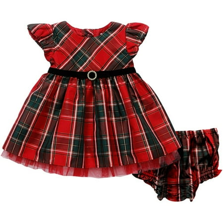 George Newborn Girls' 2-Piece Red Plaid Taffeta Dress with Bloomers
