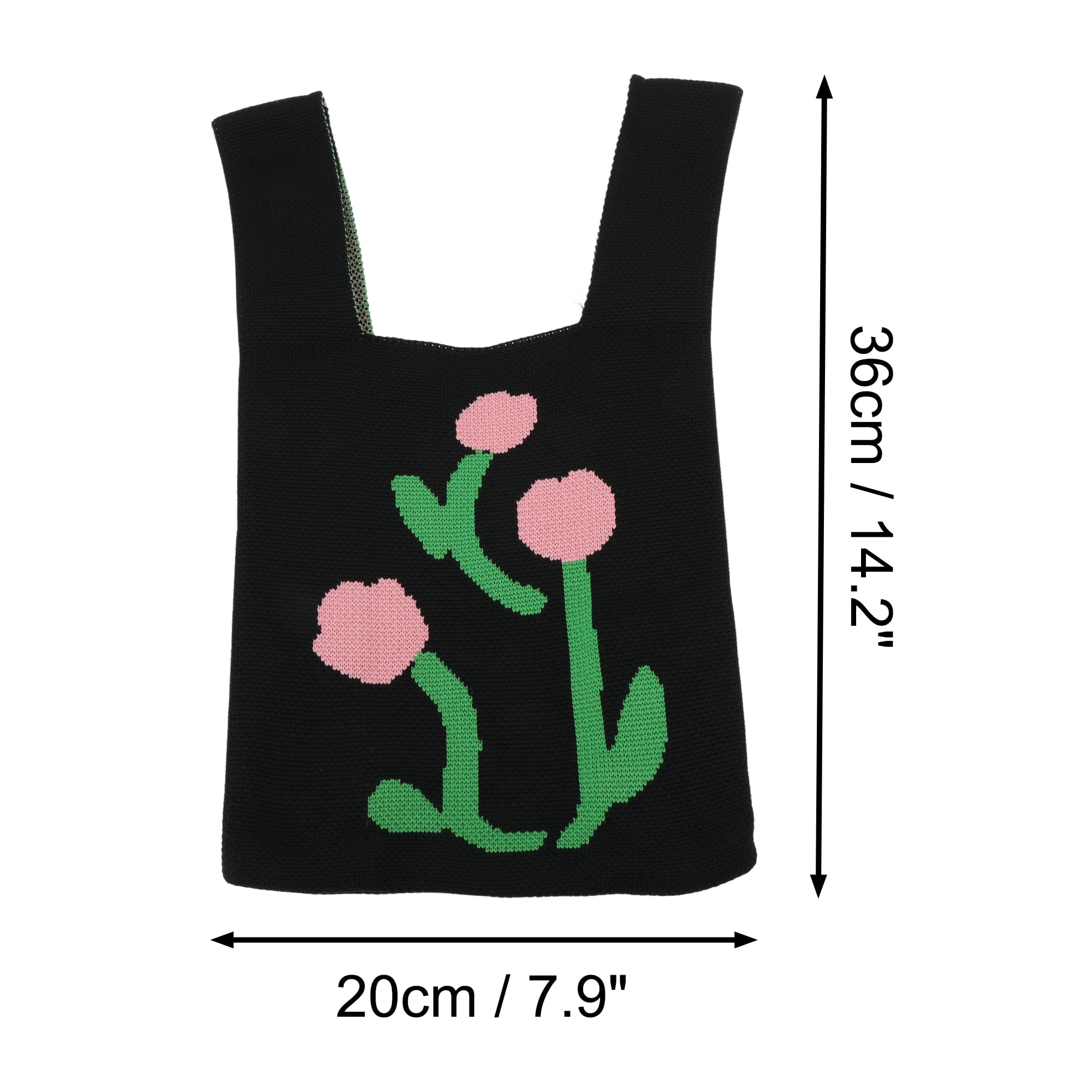 Unique Bargains Flowers Knitted Wrist Bag Black 1 Pc