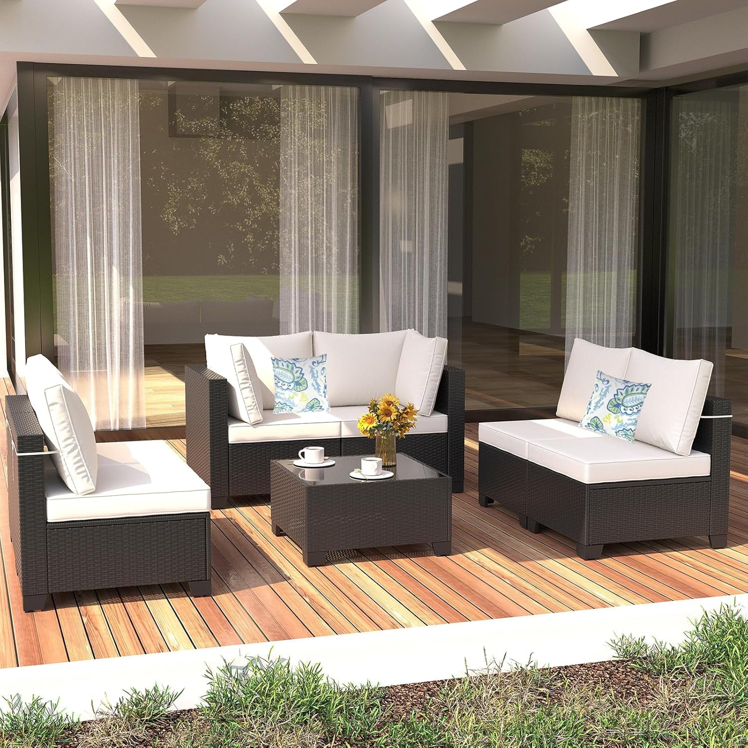 Ainfox 7-Piece Outdoor Patio Furniture Sofa Set, Rattan Ainfox 7-Piece Outdoor Patio Furniture Sofa Set, Rattan