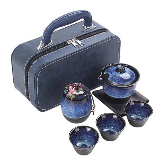 hengtong Ceramic Travel Tea Set Kung Fu Teapot 3 Tea Cups for Loose Lovers Gifts with Tea