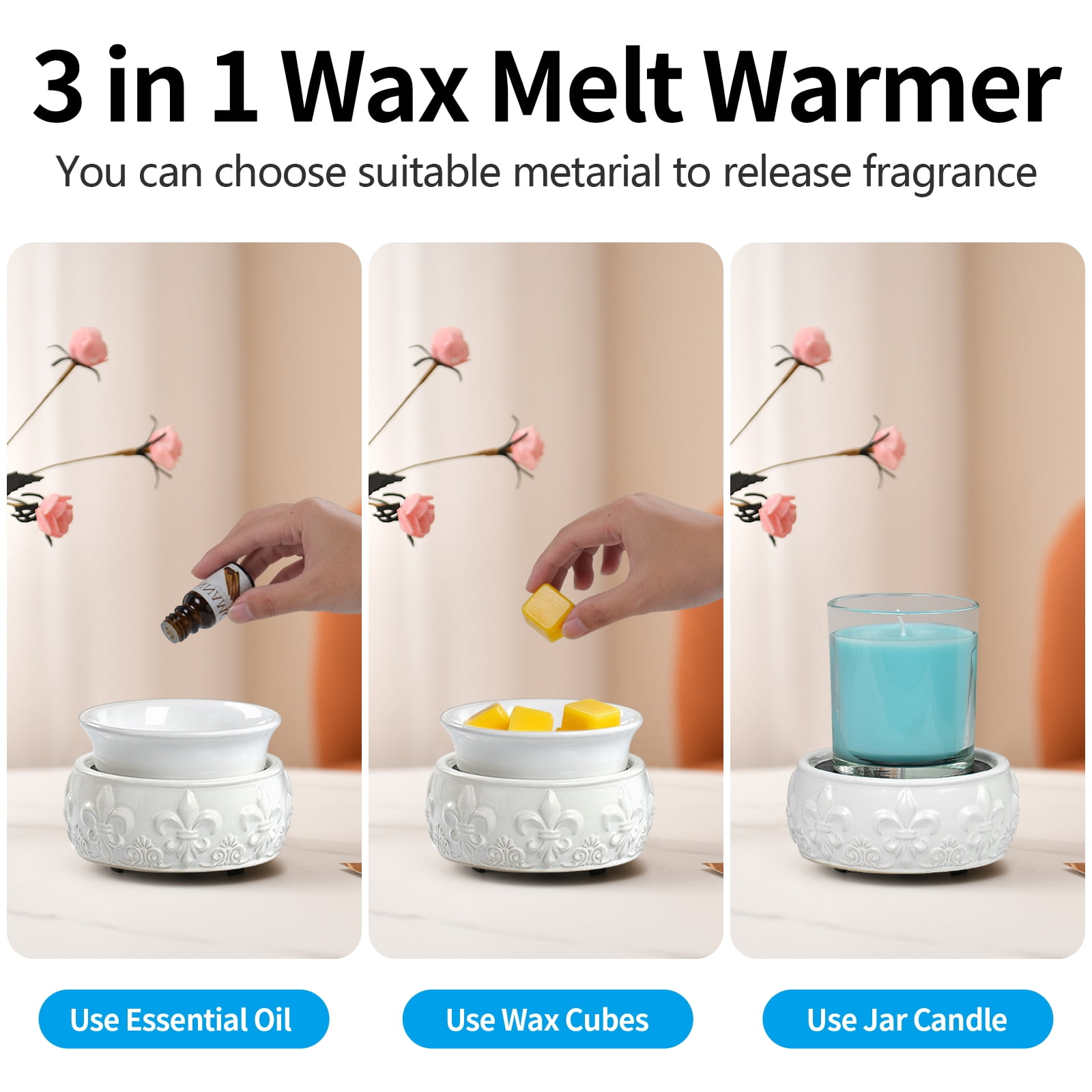 kobodon Candle Wax Melt Warmer, Ceramic Wax Warmer,2-in-1 Candle Wax Melter  and