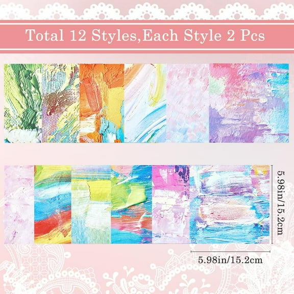 24 Sheets 12Styles Patterned Scrapbook Paper Pad 5.98x5.98inch Painting Decorative Decoupage Paper Journaling Background Supplies for Planners Card Making Photo Album Origami