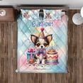 thumbnail image 4 of Happy Birthday Cute Puppy Chihuahua with Cake Gifts Party Hat Quilt Bedding Set Dog Lover Gifts Idea 1 Blanket Bed Cover 2 Pillowcases - 00029, 4 of 5