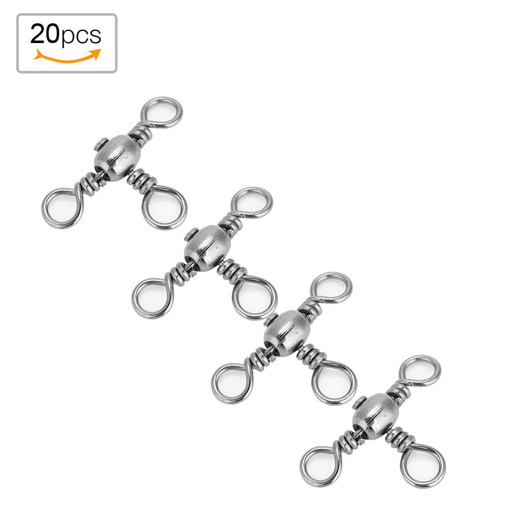 Tebru 20Pcs Durable Flexible Three Way Rolling Swivels Triple Swivel Fishing Connectors, Triple