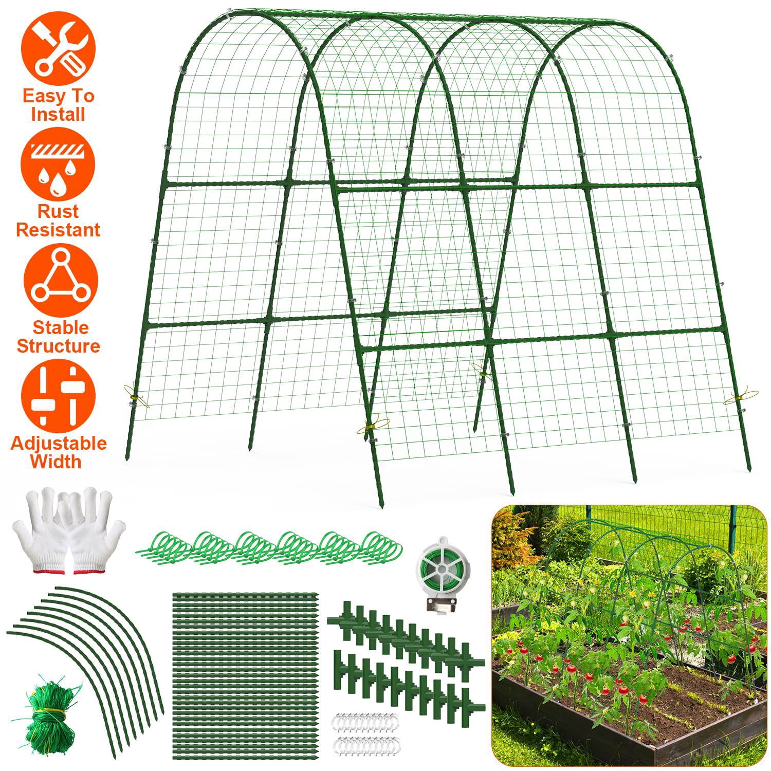 TechHome Cucumber Trellis for Raised Bed, Arched Plant Trellis Frame with Climbing Net, Outdoor Garden Arch Support for Vine Vegetables Fruit Flower Grape
