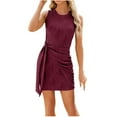 thumbnail image 2 of Idoravan Women's Dresses Womens Plus Size Women's Short Sleeved Solid Color Loose Fitting T-shirt Round Neck Pajama Dress Wine M, 2 of 5