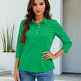 thumbnail image 5 of New 3/4 Sleeve Polo Shirts Women V Neck Collared Tees Loose Casual Business Tops Summer Green M, 5 of 6