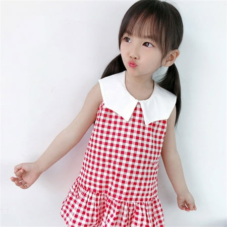 

nsendm Children Kid Toddler Baby Girls Sleeveless Cotton Plaid Princess Dress Outfits Clothes Light Girl Dress Dress Red 4-5 Years