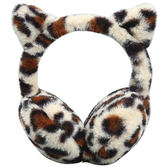 Winter Earmuff Leopard Print Foldable Fluffy Ear Muff Ear Warmer for Outdoor