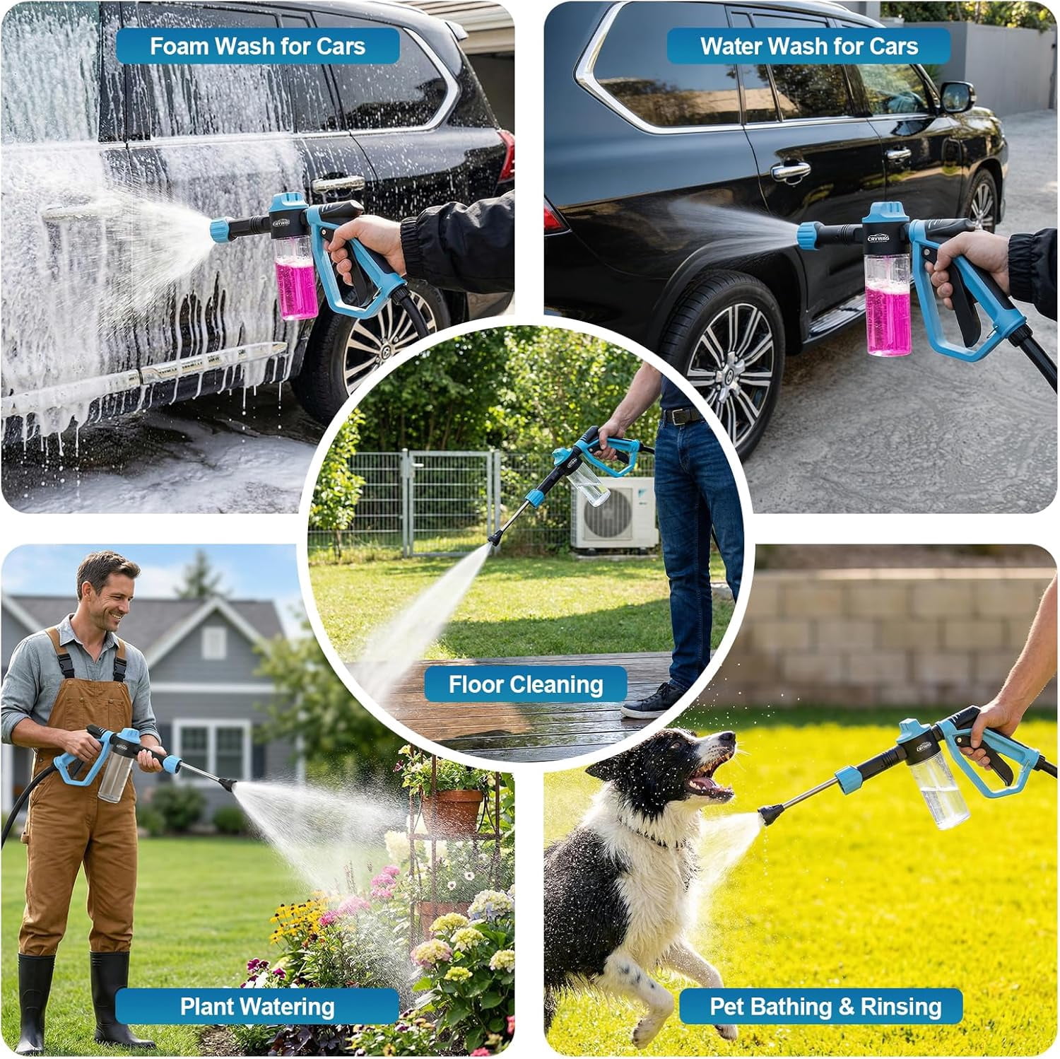 Car Wash Foam Gun for Garden Hose, Foam Cannon Car Wash Kit with Microfiber Wash Mitt, High Pressure Nozzle & 3 Spray Modes, Hose Foam Blaster for Cars, Trucks, RV, Motorcycle Cleaning - Blue