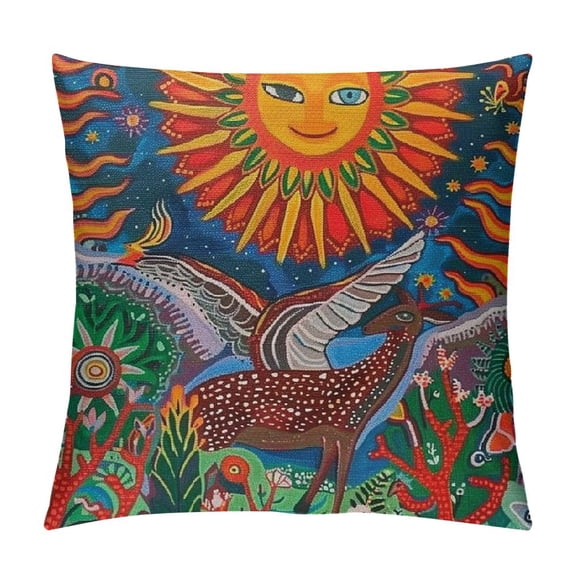 PHYHOO Throw Pillow Covers Home Decor Pillow Cases Decorative Outdoor Cushion Couch Sofa Pillowcases Colorful Boho Circle Doodle Ethnic Leaf