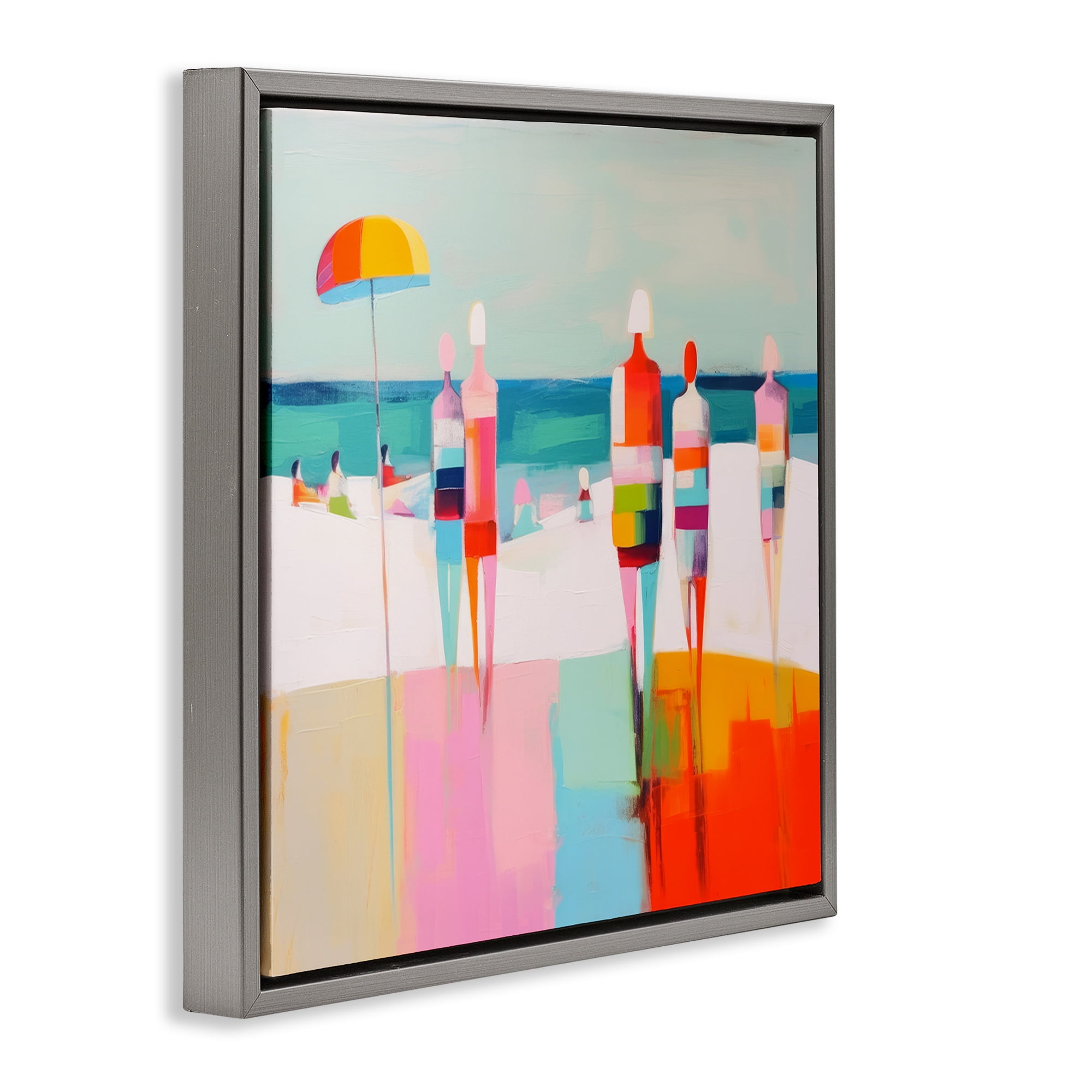 Stupell Industries Bold Modern Beachgoers Novelty Painting Gray Floater Framed Canvas Art Print Wall Art, 25 x 25