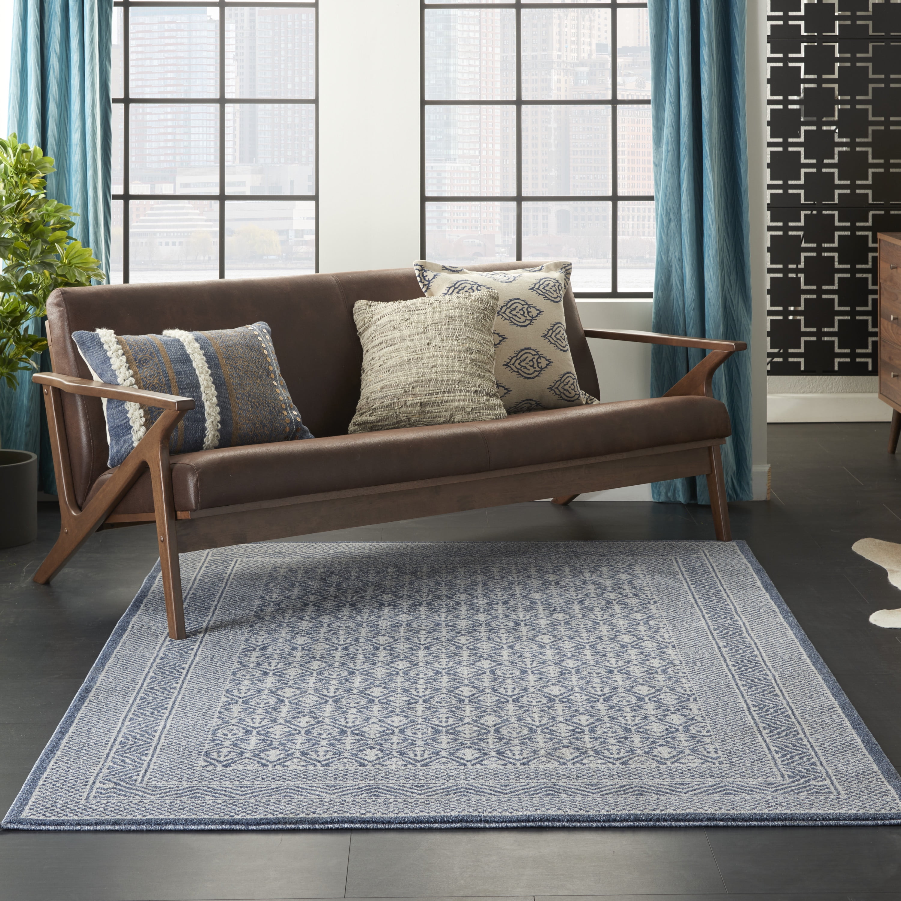Nourison Royal Moroccan Boho Blue/Grey 5'3" x 7'3" Area Rug, (5' x 7