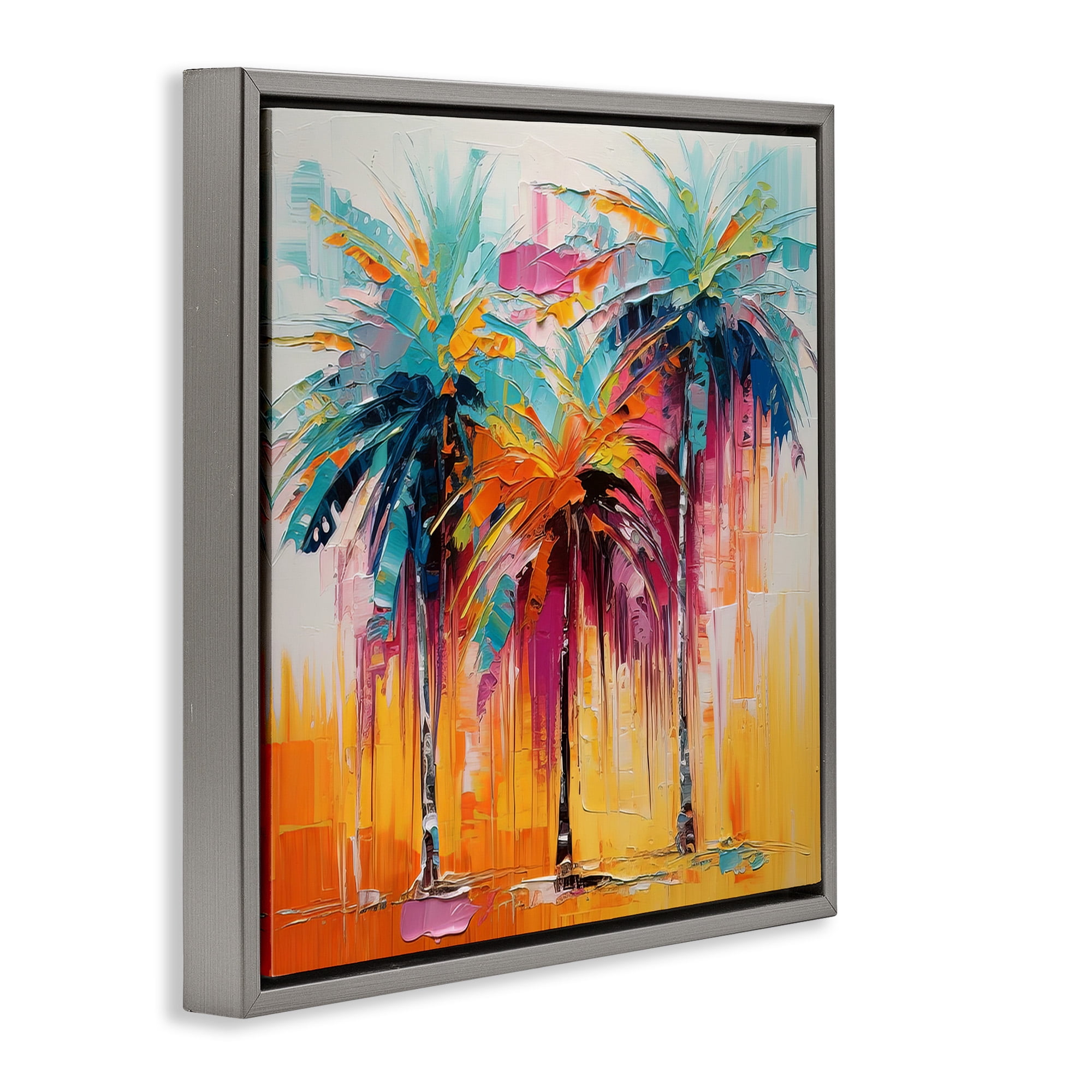 Stupell Industries Vivid Modern Palms Botanical & Floral Painting Gray Floater Framed Canvas Art Print Wall Art, 18 x 18