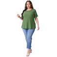 thumbnail image 3 of DARING DIVA Women's Plus Crew Neck Top 1X Dark Green, 3 of 6