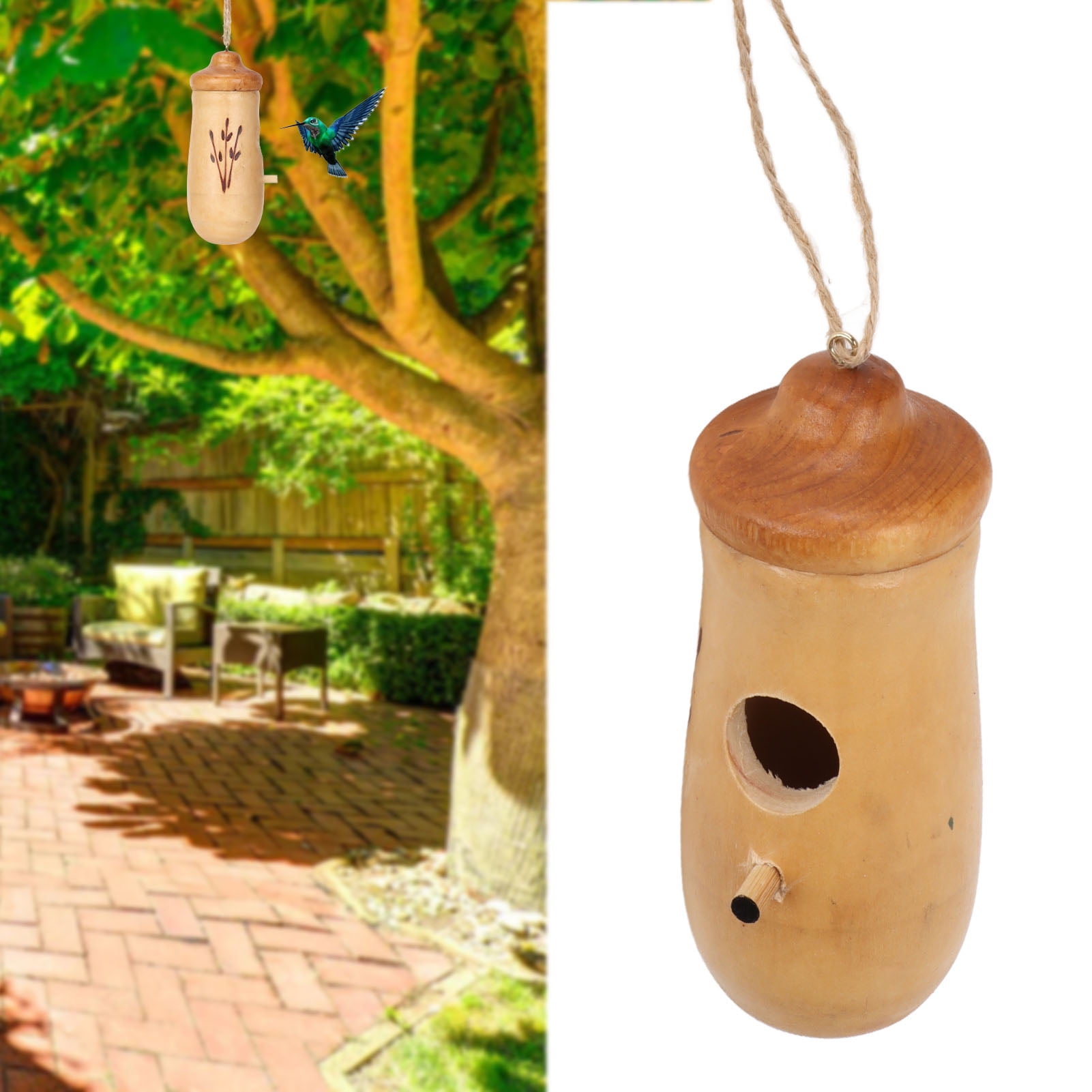 Gupbes Hummingbird House Outdoor Hanging Wooden Bird Feeder Wooden ...