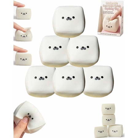 Tofu Seal Squishy Soft White Cube Stress Relief with Slow Rising Texture Milk Brick Moldable Dough Fidget Block Cute & Satisfyingly Reboundable Squeeze Silky Ball Novelty Adorable Face Reliever