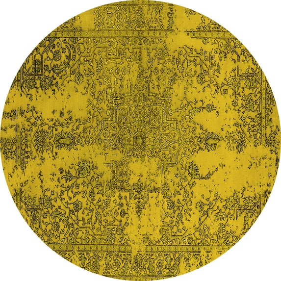 Ahgly Company Indoor Round Oriental Yellow Industrial Area Rugs, 8' Round