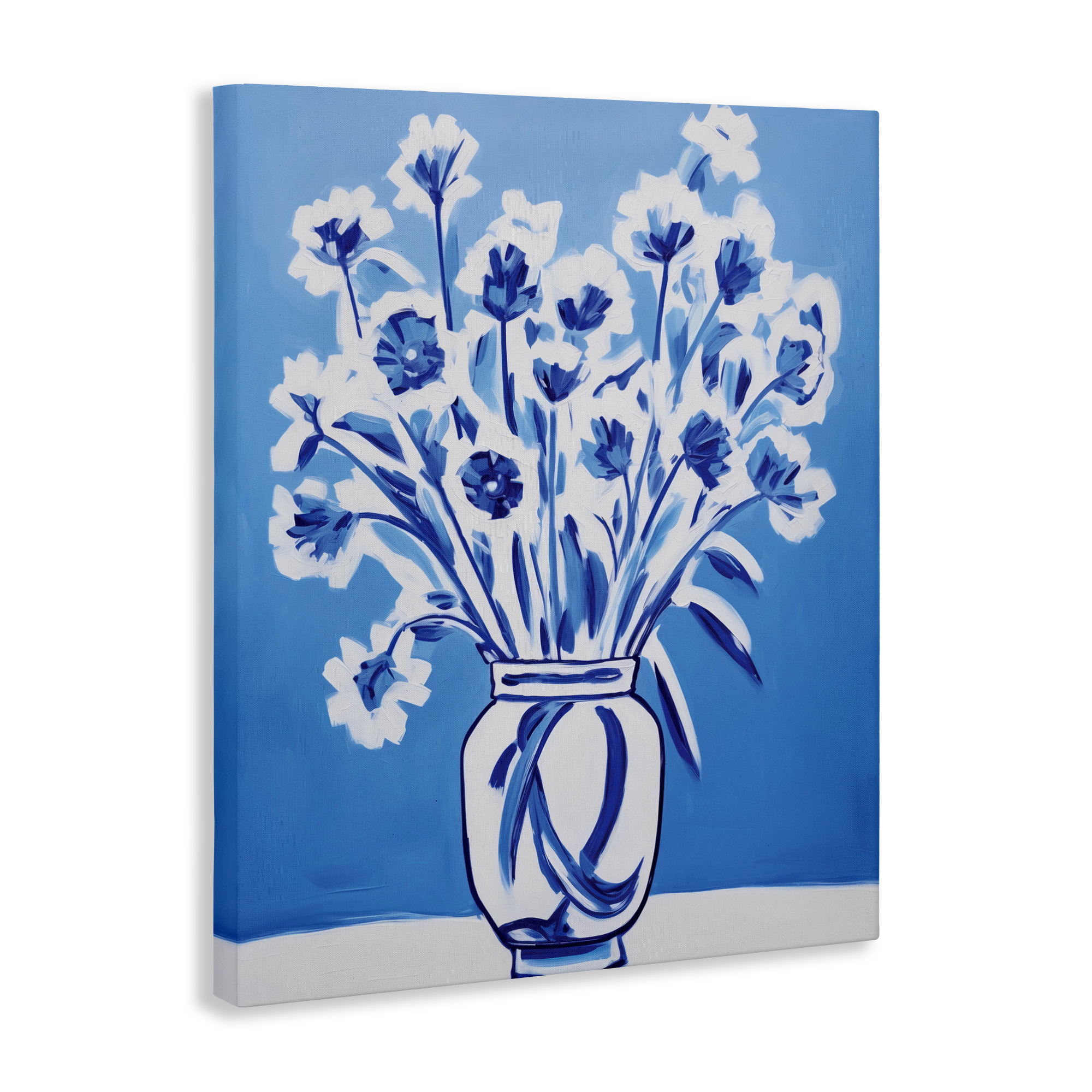 Blue & White Contrast Flowers Canvas Wall Art, design by Lettered and Lined
