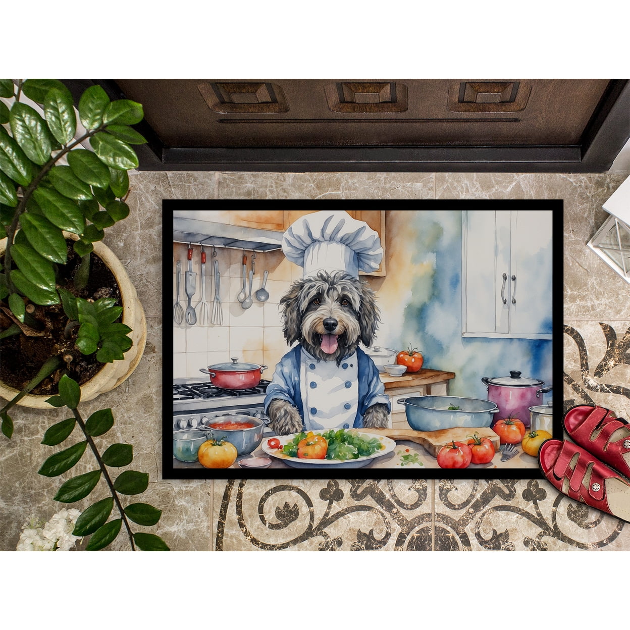 Caroline's Treasures DAC6203JMAT Bergamasco Sheepdog The Chef Doormat Front Door Mat Indoor Outdoor Rugs for Entryway, Non Slip Washable Low Pile, 24H X 36W