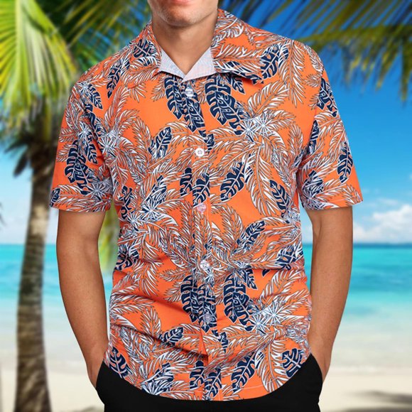 lcziwo Mens Hawaiian Shirts Short Sleeve Casual Button Down Tropical Beach Shirt,Vacation Shirts for Men Summer Holiday Aloha Shirt Big and Tall Orange XXXXL