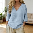 thumbnail image 2 of Trendfront Womens T Shirts 3/4 Sleeve V Neck Plain Solid Color Tee Slouchy Summer Relaxed Fit Basic Lounge Soft Comfy Fashion Outerwear Tops, 2 of 5
