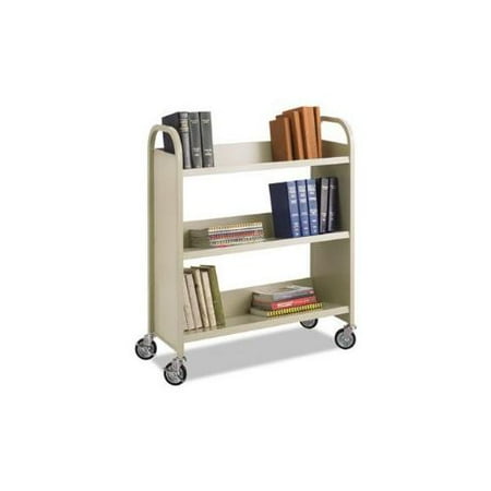 Steel Slant Shelf Book Cart, Three Shelves, 36w x 14-1/2d x 43-1/2h, Sand