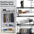 thumbnail image 5 of Heavy Duty Clothes Rack, Adjustable Rolling Garment Rack with Shelves, Freestanding Wardrobe Rack 1 Clothes Hanging Bar, 3 tired Wire Shelving, 4 Hanger Hooks - Hold Up to 400Lbs (Black, 1Rod 4Hook), 5 of 7