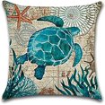 thumbnail image 2 of 2Pack Beach/Coastal Throw Pillow Covers Sea Turtle/Sea Horse Cushion Cover Sea Theme Decorative Cotton Linen Pillowcases 20" x 20"，for Sofa,Patio,Bedroom(Multi''), 2 of 6