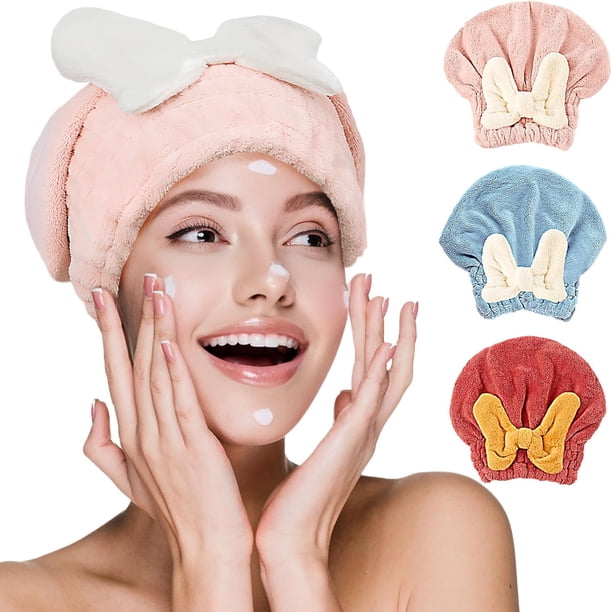 3 piezas de turbantes de secado rápido, gorros para cabello seco súper absorbentes, gorros de ducha, gorros de toalla anti-frizz con lazos, adecuados para todo tipo de cabello